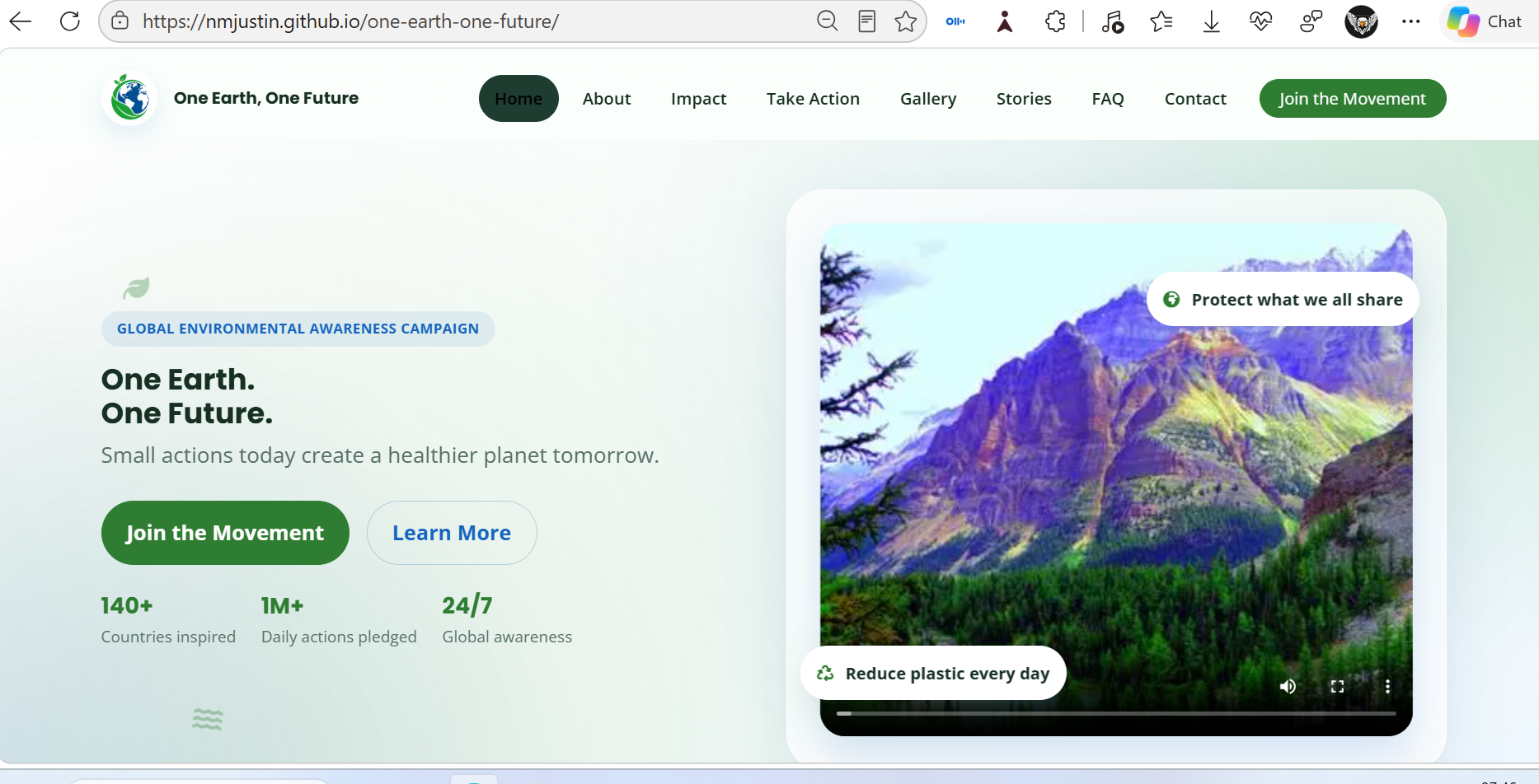 Home page of the One Earth, One Future awareness website